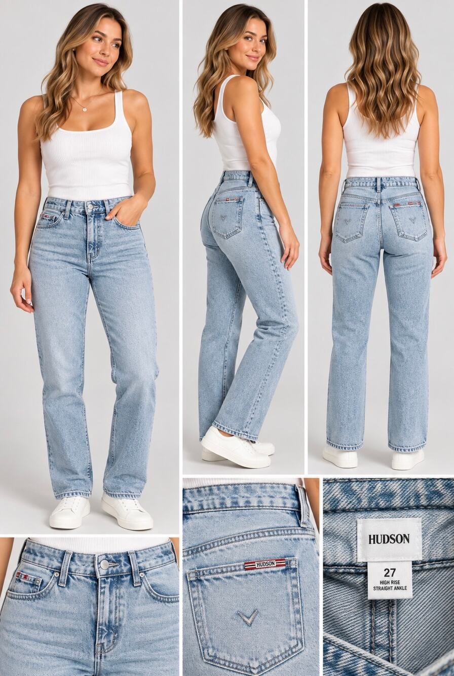 Hudson NOA Womenβs Jeans Size 27 High Rise Straight Ankle Light Wash NWT